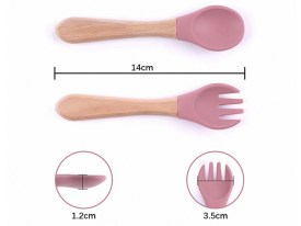 Set cuchara y tenedor mango madera para bebe